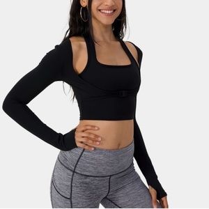 Halara black cloud ful two in one halter snap crop top